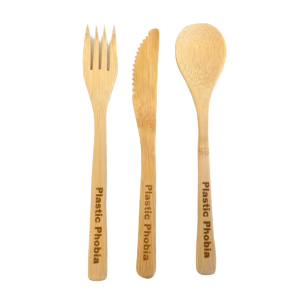 Plastic Phobia Bamboo Cutlery Set & Canvas Pouch